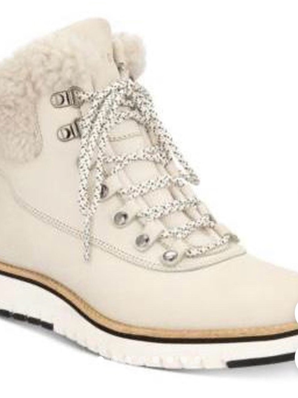 Cole Haan Cream Lace-Up Shearling Collar Boot
